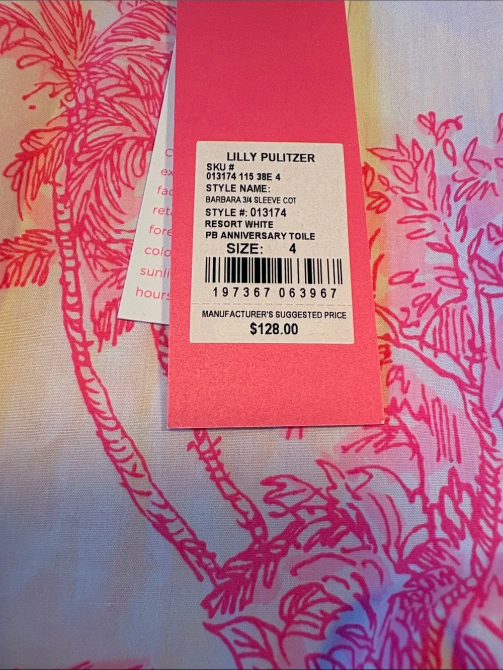 Lilly Pulitzer Barbara 3/4 Sleeve Cot White and Hot Pink